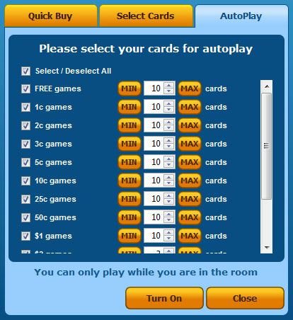 bingo liner autodaub autoplay feature